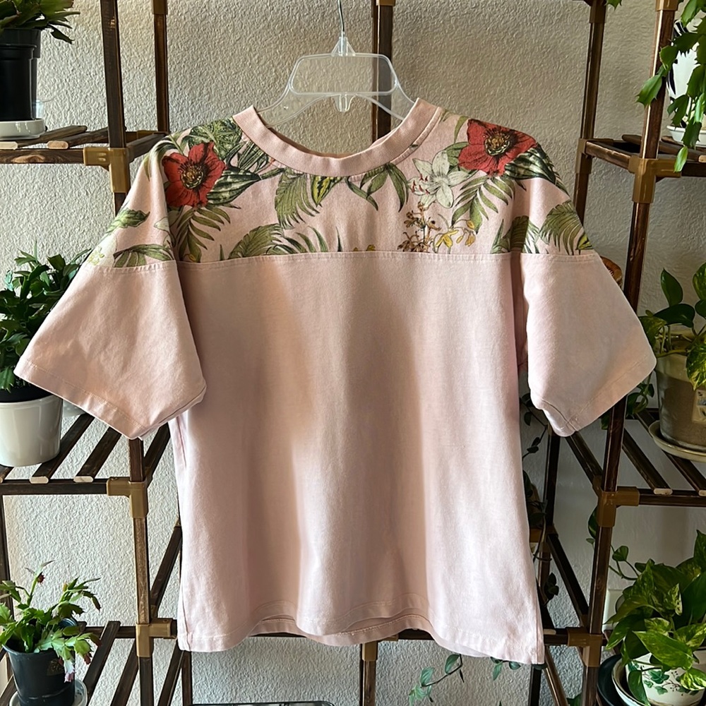 Rebecca Minkoff Tropical Lulu Tee Pink Floral T Shirt Boxy Oversized Size Small